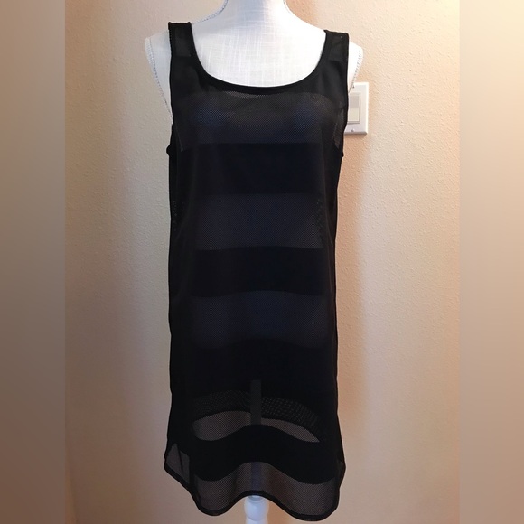 Speedo black mesh panel dress coverup swim striped panel cute - Picture 3 of 4